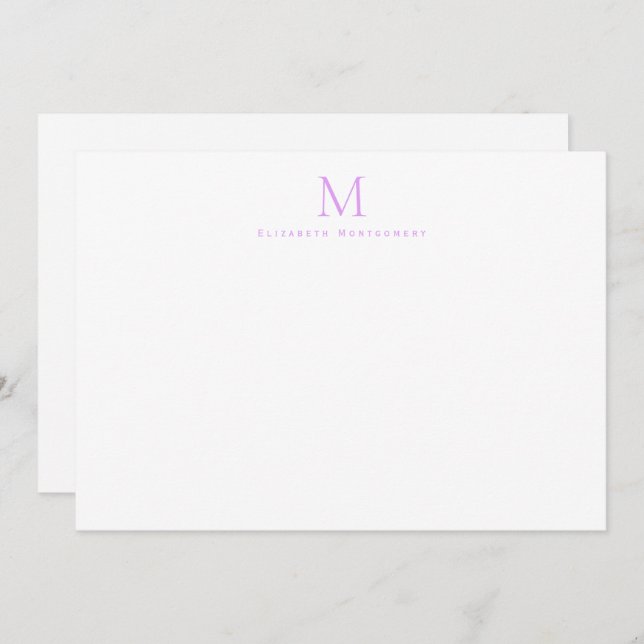 Modern Monogram Lavender Purple Correspondence     Card (Front/Back)