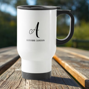 Modern Monogram letter and full name Travel Mug