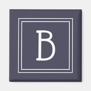 Modern Monogram Letter Initial Template Blue White Magnet