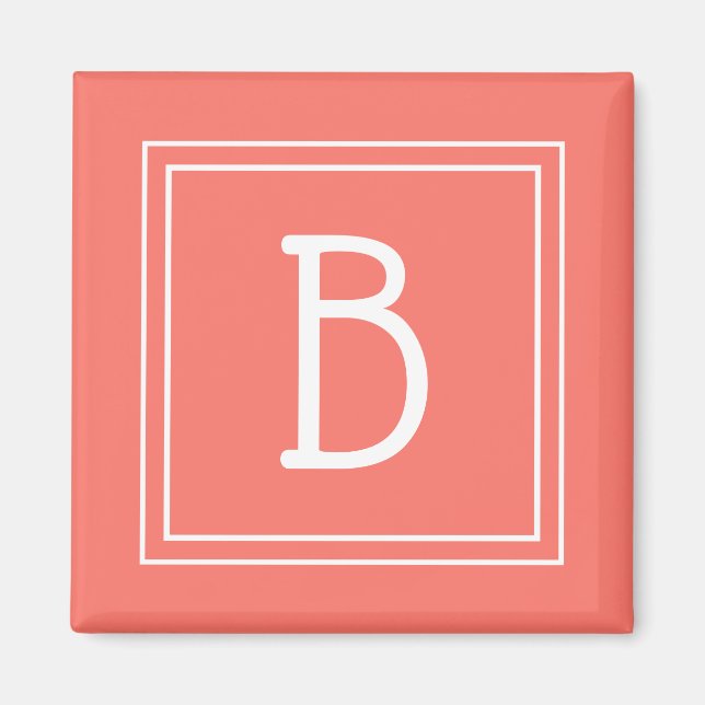 Modern Monogram Letter Initial Template Cute Coral Magnet (Front)