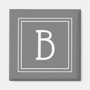 Modern Monogram Letter Initial Template Gray White Magnet