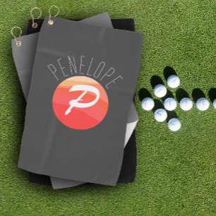 Modern monogram letter P orange coral pink grey Golf Towel