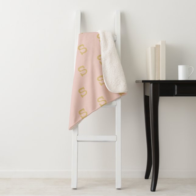 Modern Monogram Letter Typewriter Typography Blush Sherpa Blanket (In Situ)