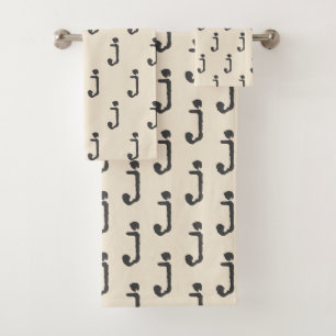 Modern Monogram Letter Typewriter Typography Cream Bath Towel Set