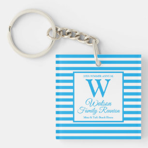 Modern Monogram Light Blue Stripes Family Reunion Key Ring