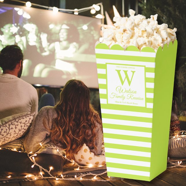 Modern Monogram Light Green Stripes Family Reunion Favour Box (Creator Uploaded)