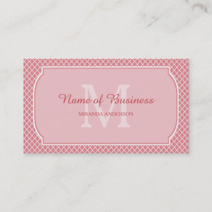 Modern Monogram Light Pink Quatrefoil With Name Business Card