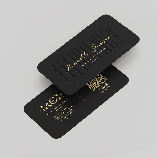 Modern Monogram Logistics Elegant Black  Business Card (Modern Monogram Logistics Professional Elegant Black Business Card
)