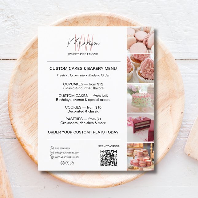 Modern Monogram Logo Bakery Menu QR White (Modern Monogram Logo Bakery Menu QR White Flyer)