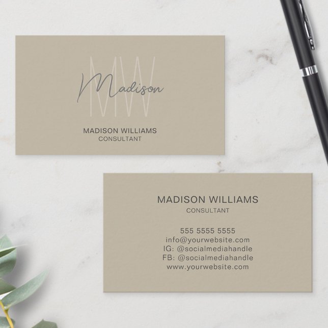 Modern Monogram Logo Beige Consultant Business Card (Modern Monogram Logo Beige Consultant Business Card)