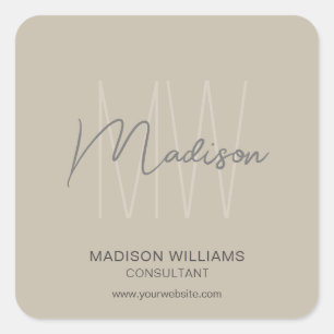 Modern Monogram Logo Beige Consultant Square Sticker