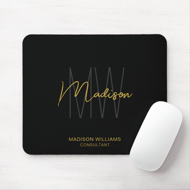 Modern Monogram Logo Black Gold Consultant Mouse Pad (With Mouse)