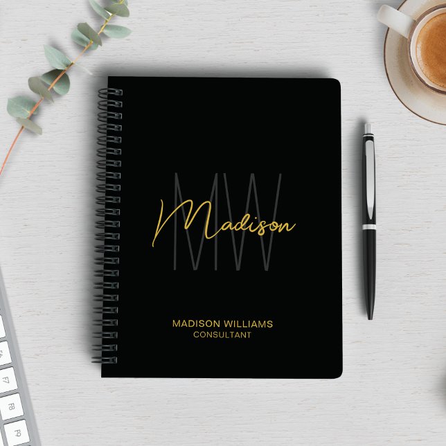 Modern Monogram Logo Black Gold Consultant Notebook (Modern Monogram Logo Black Gold Consultant Notebook)