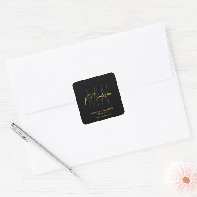 Modern Monogram Logo Black Gold Consultant Sticker (Envelope)