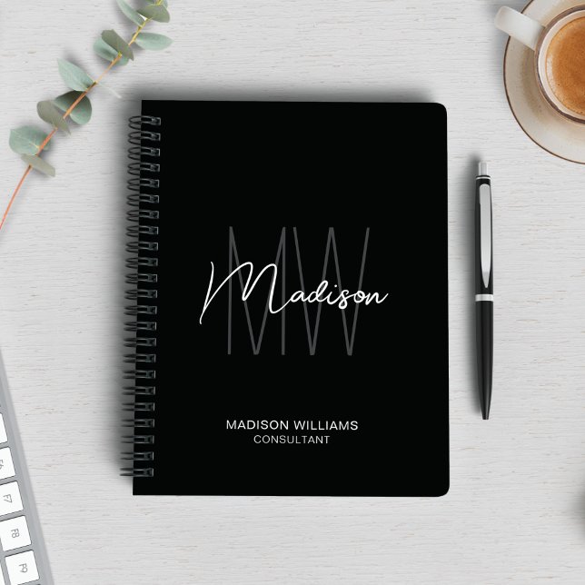 Modern Monogram Logo Black White Consultant Notebook (Modern Monogram Logo Black White Consultant Notebook)
