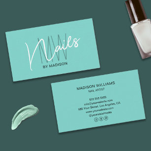 Modern Monogram Logo Blue Nail Artist Business Card