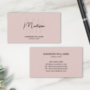 Modern Monogram Logo Blush Pink Consultant Business Card