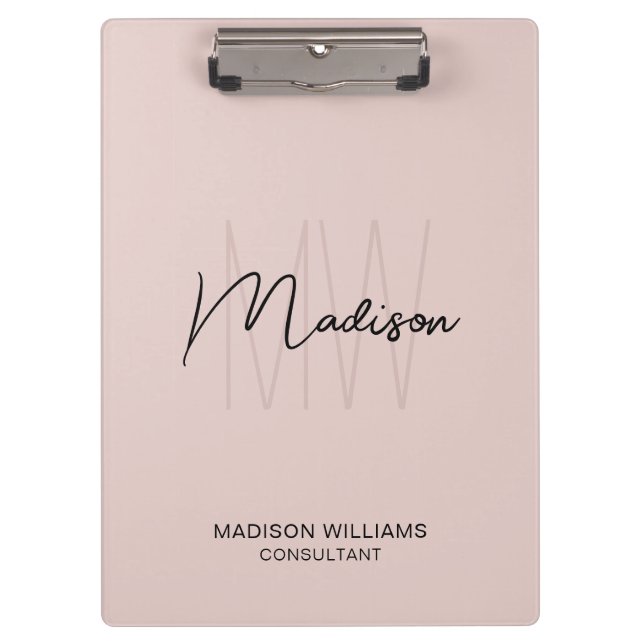 Modern Monogram Logo Blush Pink Consultant Clipboard (Front)