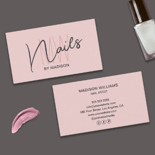 Modern Monogram Logo Blush Pink Nail Artist Business Card