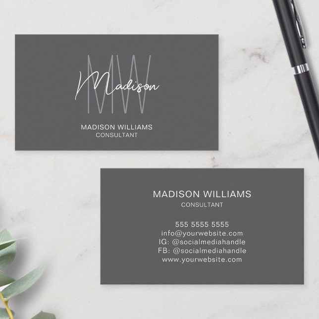 Modern Monogram Logo Grey Consultant Business Card (Modern Monogram Logo Gray Consultant Business Card)
