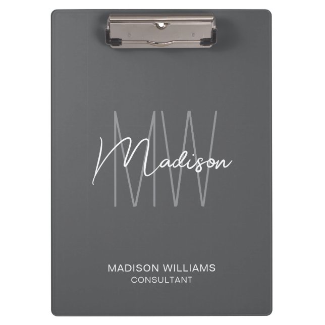 Modern Monogram Logo Grey Consultant Clipboard (Front)