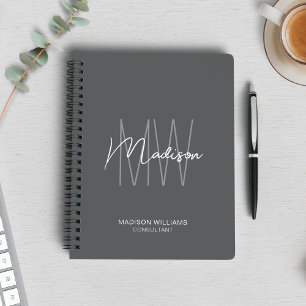Modern Monogram Logo Grey Consultant Notebook