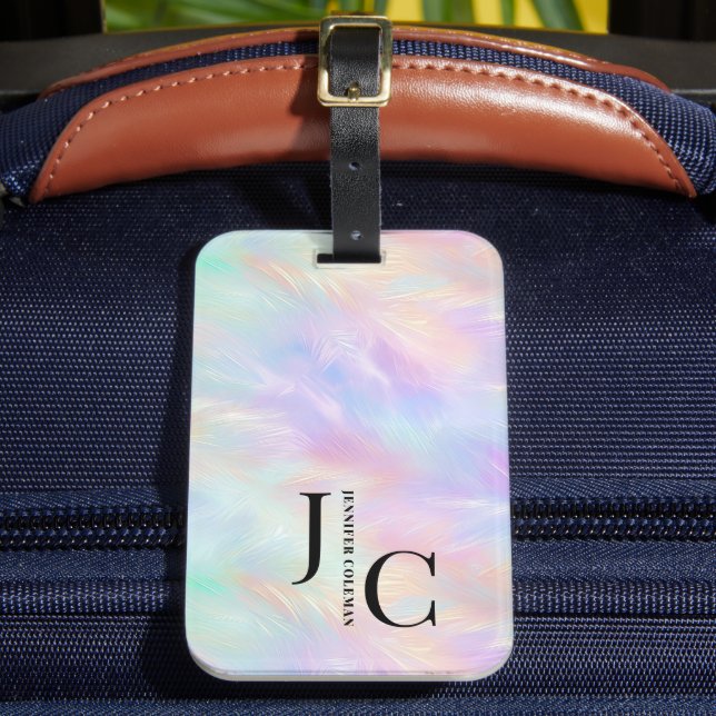 Modern Monogram Logo Iridescent Opal Stylish Luggage Tag (Front Insitu 2)
