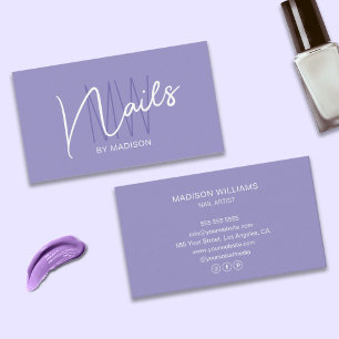 Modern Monogram Logo Purple Nail Artist Business Card