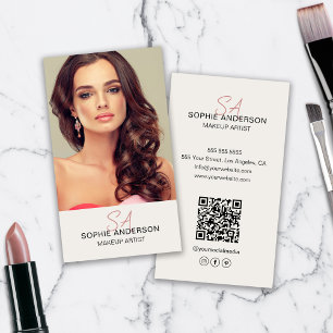Modern Monogram Makeup Artist Photo Business Card