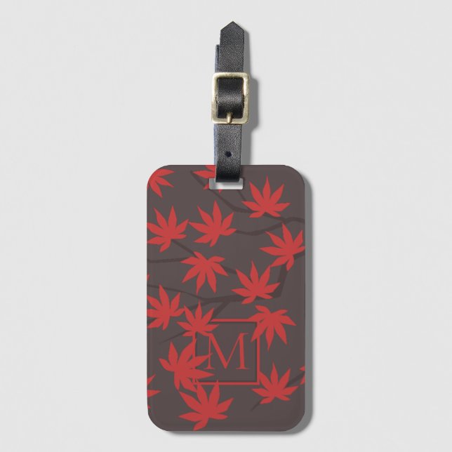 Modern Monogram Maple Leaf Luggage Tag (Front Vertical)
