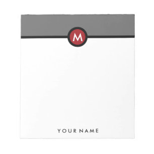Modern Monogram Memo Note Pad - Black/Red/Grey