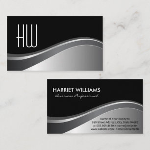 Modern Monogram   Metallic Wave Black Background Business Card