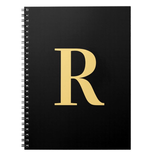 Modern Monogram Minimal Black Gold Notebook (Front)