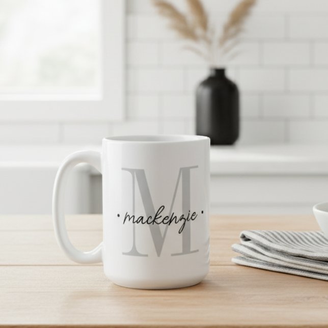 Modern Monogram Minimal Black White Coffee Mug (Creator Uploaded)