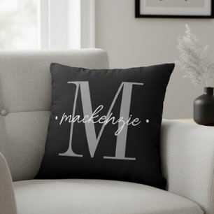 Modern Monogram Minimal Black White Cushion