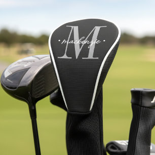 Modern Monogram Minimal Black White Golf Head Cover
