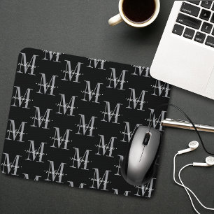 Modern Monogram Minimal Black White Mouse Pad