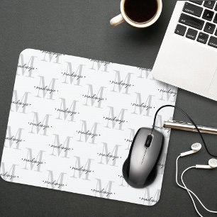 Modern Monogram Minimal Black White Mouse Pad