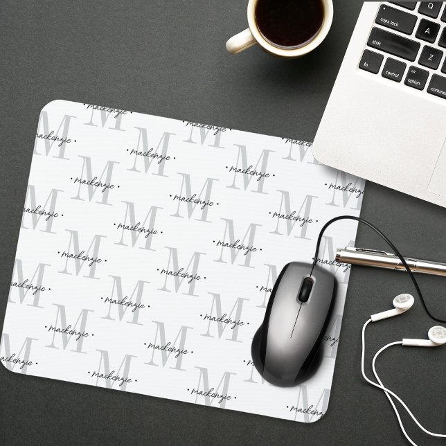 Modern Monogram Minimal Black White Mouse Pad (Creator Uploaded)