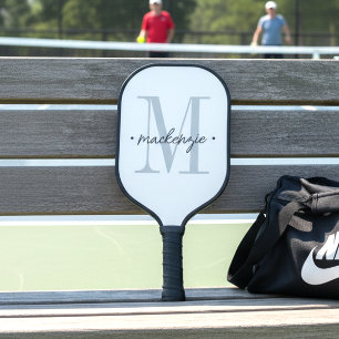 Modern Monogram Minimal Black White Pickleball Paddle