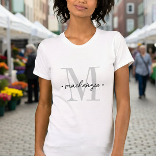 Modern Monogram Minimal Black White T-Shirt