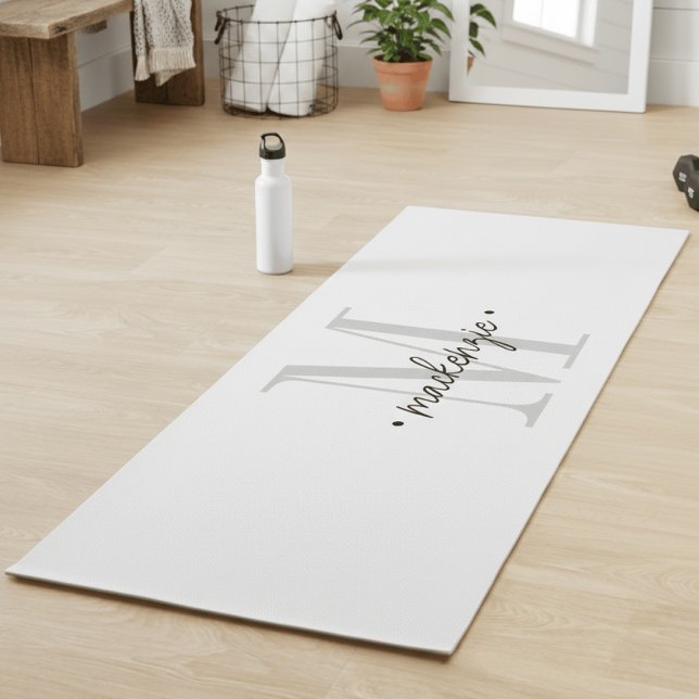 Modern Monogram Minimal Black White Yoga Mat (Creator Uploaded)