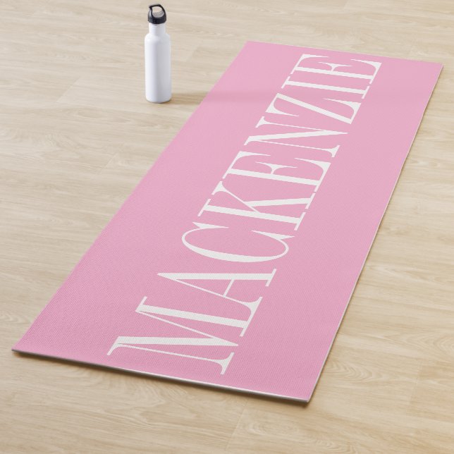 Modern Monogram Minimal Pink White Yoga Mat (In Situ)