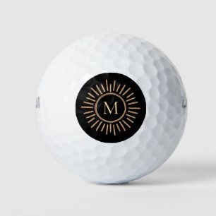 Modern Monogram Minimalist Black Yellow Gold Golf Balls