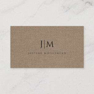 Modern Monogram Minimalist Brown Linen Effect Business Card