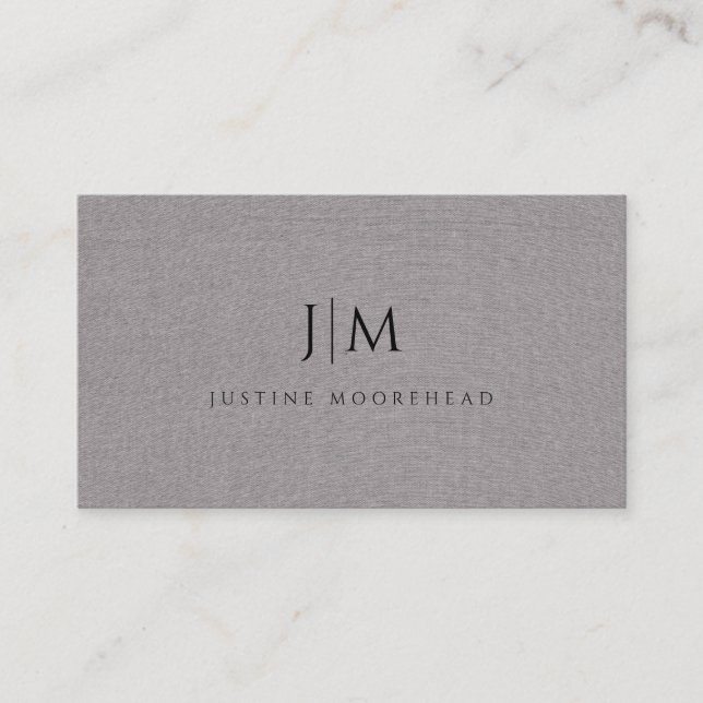 Modern Monogram Minimalist Dark Grey Linen Effect Business Card (Front)