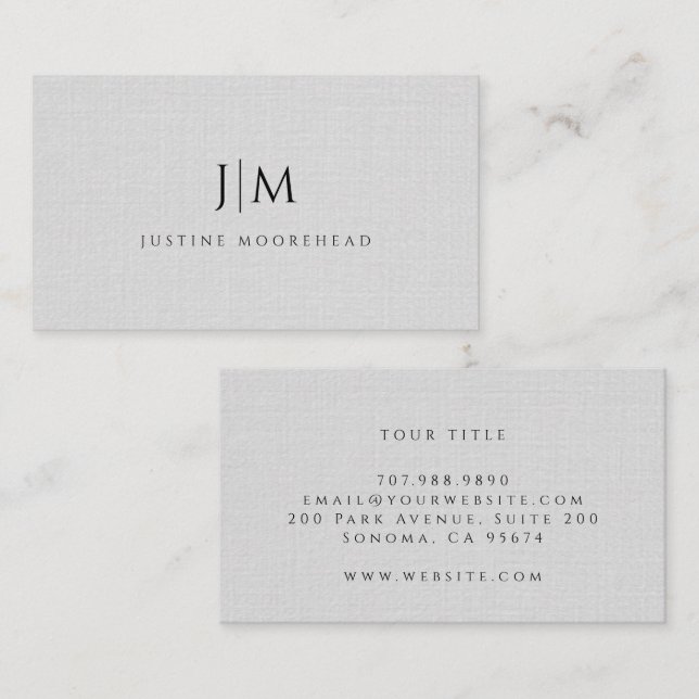 Modern Monogram Minimalist Linen Effect Business Card (Front/Back)