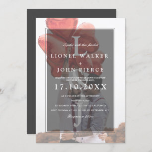 Modern monogram minimalist photo gay wedding invitation
