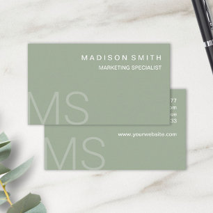 Modern Monogram Minimalist Sage Green Professional Business Card