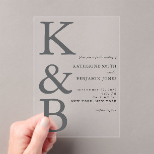 Modern Monogram Minimalist Wedding Acrylic Invitations